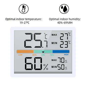 Термометър-влагомер ZX756 Цифров електронен термометър-влагомер Лесен за монтиране, измерване на температура и влажност за спални