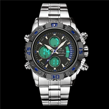 Лидер в продажбите, мъжки часовник от неръждаема стомана Stryve 8018, водоустойчив кварцов цифрови спорт часовници с двойно предназначение OEM Accept