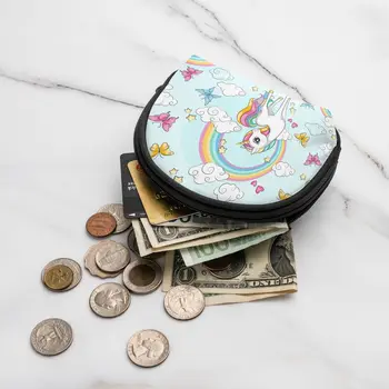 Портфейл за монети с 3D принтом Еднорози, Женствена чанта за пазаруване, Преносима Сребърна чанта за монети