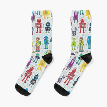 Роботи в космоса - сив - забавен фигура робот от Cecca Designs Чорапи happy socks Чорапи с принтом Туристически обувки