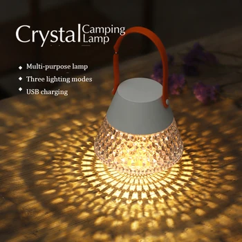 Преносим кристална лампа за къмпинг, мултифункционална лампа, Акумулаторна светодиодна градинска нощно шкафче с диаманти