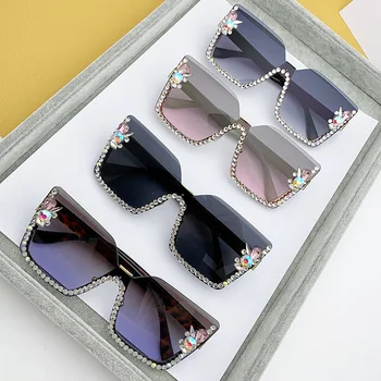 Извънгабаритни луксозни маркови дизайнерски Слънчеви очила, Дамска мода, Реколта квадратни слънчеви очила без рамки, Очила с UV400, женски нюанси