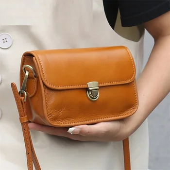 Малка Дамска Чанта за През рамото от естествена кожа, Дамски Чанта От телешка кожа, с маслена маска, Модни Дамски чанти през рамо или незабавни посланици