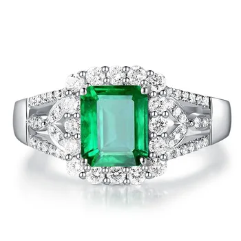 Висококачествено правоъгълен пръстен със скъпоценния камък на изумрудения цвят на европейски и американски темперамент, дамско луксозно живо пръстен