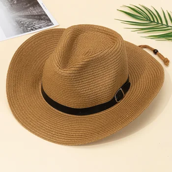 Мъжки ковбойская шапка в западен стил, дамска плажна шапка с приливите и отливите, солнцезащитная шапка с голяма периферия, лятна подарък шапка, сламена шапка за предпазване от слънце