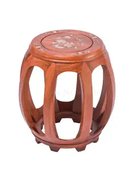 Столче за барабан от червено дърво, китайски кръгла табуретка от масивно дърво, издълбани антикварен холна маса от палисандрово дърво в хола, табуретка guzheng