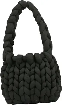 Меки Дишащи битови плетени чанти ръчна изработка от дебела прежда, черен цвят