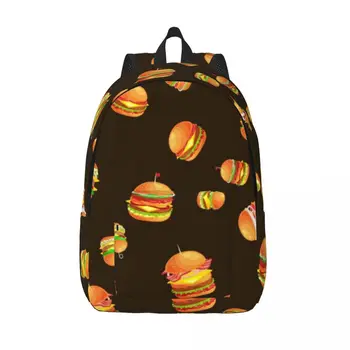 Студентски чанта с изображение на хамбургер, раница за родители и деца, Лека раница за двойки, чанта за лаптоп