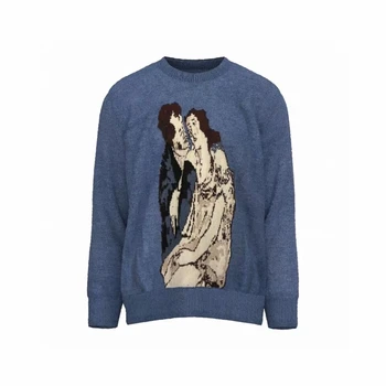 Син жаккардовый пуловер ERD, мъжки и женски пуловер с високо качество 1: 1, пуловер портретна плетени