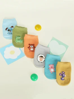 6 чифта чорапи до средата на прасците с шарени животни, за деца, нескользящие чорапи за всекидневния живот на закрито