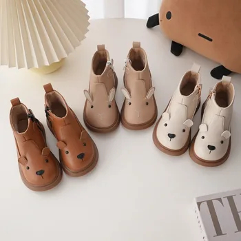 Zapatos Niña/ Плюшени Детски Кожени обувки; Новост Зимата 2023 г.; Ботильоны За Прекрасната момчета; Къси Модни обувки в стил Ретро, за Момичета, Детски Обувки; Детски Обувки