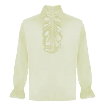 Мъжки Средновековни Реколта Елегантни Ризи с отложным яка, завързана тапицерия, Блузи с дълъг ръкав, Дамски обикновена ежедневни ризи в художествен стил