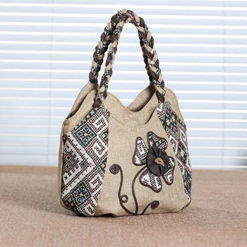 Лека и здрава чанта ръчна изработка в стил ретро с множество офиси с пискюл на етнически китайски стил