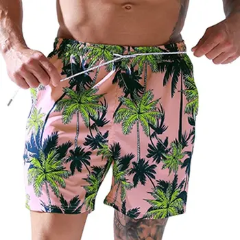 Летни Класически Хавайски мъжки къси панталони с цифрово принтом от полиестер 2023, Свободни Ежедневни Мъжки къси Панталони за почивка, Розови къси панталони-топене вкара с подплата