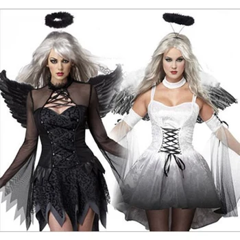 Бал с Маски за Cosplay на Хелоуин Изобразява бели Ангели и черни Демони С крила