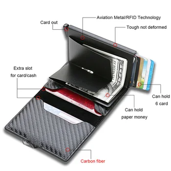 Мъжки портфейл с притежател на кредитна карта от въглеродни влакна, Rfid Smart Metal, Тънък, Поп Минималистичен портфейл, Малко Черен портфейл с метална вложка