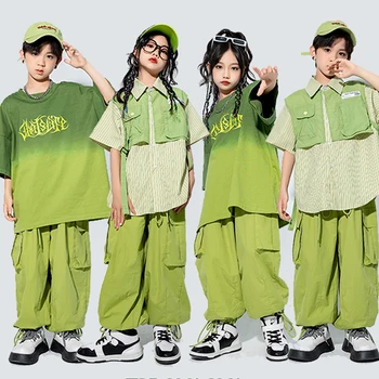 2023 Детски танцови костюми в стил хип-хоп За деца, Зелени Свободни костюми в стил Kpop За момичета, Джаз Градинска дрехи за момчета, дрехи за изказвания DQS13574