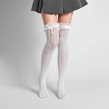 1 Чифт дантелен чорапи, Дамски Копринени Универсални чорапи JK със защита от куки, Чисти чорапи до коляното с хубав дизайн във формата на сърце