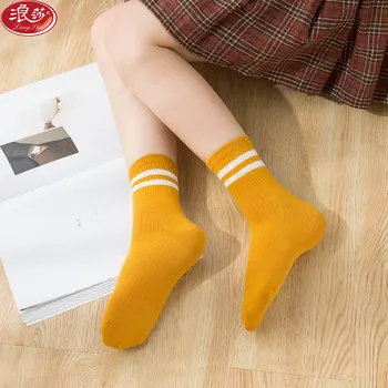 Дамски чорапи от чесаного памук райе в корейски стил колеж, ежедневни памучни чорапи със средна дължина, tide socks