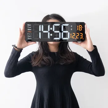 Големи Дигитални стенни часовници-часовник С дисплей за дата на седмица Настолни часовници-Стенни led Часовник с дистанционно управление Умни led настолни часовници