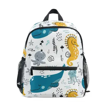 Детска Раница, Училищна чанта за деца, Синият кит, морско конче, Чанта за детска градина, от 3 до 8 Години, Училищна чанта За момчета и Момичета