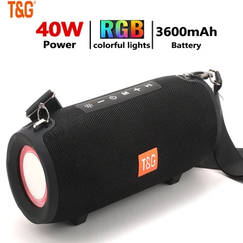 T & G TG322 40 W Портативен Bluetooth Високоговорител 3600 mah RGB Led Безжичен Boombox Водоустойчив Външен Субуфер Стерео