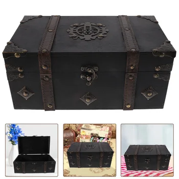 Дървена ковчег за бижута, Органайзер за бижута, Пиратско съкровище, Малката Ръчно изработени Дървени Ретро-Обков за фотосесия