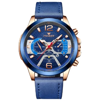 Луксозни Сини кварцов мъжки часовник Кожена гривна Прости спортни ръчни часовници Модни Светещи часовници Мъжки Класически часовник за мъже