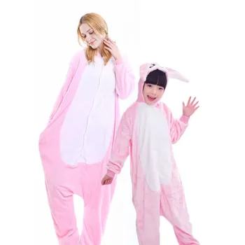 Семейни Пижами Кигуруми, розов заек, гащеризон с животни, костюм за Cosplay, Пижами за деца и възрастни