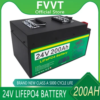 24V LiFePO4 Акумулаторна батерия 200AH Вградени Литиево-железен фосфат елементи BMS 5000 + Дълбоките Цикли За АВТОБУСА Golf Cart Solar Със зарядно устройство