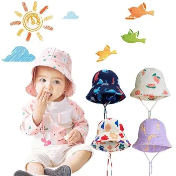 Нова Кръгла шапка, детски ветрозащитная шапка от слънцето за най-малките момчета и момичета, Модна шапка рибар с анимационни принтом, шапка за плуване, Универсална плажна шапка