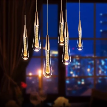 Креативен окачен лампа с кристали във формата на капка вода в европейски стил, луксозно led златно стъкло, подвесное осветление на помещение, лампа за ресторант, декор