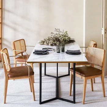Мебели Скандинавски маса за хранене, стол от ратан, от масивно Дърво Ins Съвременно минималистичное стол за домашно почивка Стария Ресторант стол