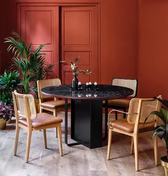 Мебели Скандинавски маса за хранене, стол от ратан, от масивно Дърво Ins Съвременно минималистичное стол за домашно почивка Стария Ресторант стол