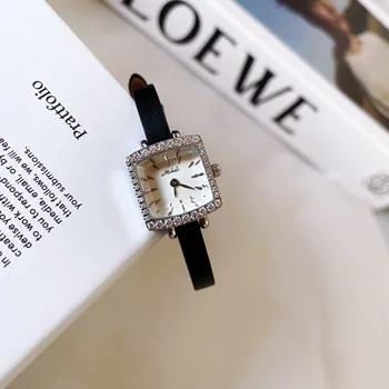 2023 Нови дамски часовници, Луксозни Темпераментни часовници, Инкрустирани Кристали, Ръчни Часовници с Кожена каишка подарък на Приятелката си