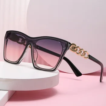 Нов Моден Тренд, Слънчеви очила са в големи рамки за жени, Метални Квадратни дамски Ретро очила за пътуване, защитни вериги UV400, очила