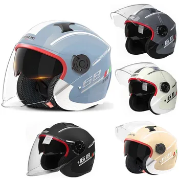 Мотоциклет шлем с двойни лещи, слънцезащитен каска за възрастни, сезон Универсален полушлем, предпазна каска за скутер Capacete Мото