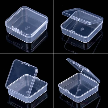 Пластмасови кутии за съхранение, Квадратен Мини-прозрачен Калъф за бижута, контейнер, Опаковъчна кутия за обеци, пръстени, мъниста, Канцелярский калъф за събиране на мъниста