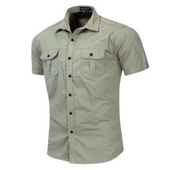 Мъжка риза в униформа и с къс ръкав, Летни Памучни Дишащи Свободни Тактически Ризи, Уличен Армейски фен, Дрехи големи размери, Върхове