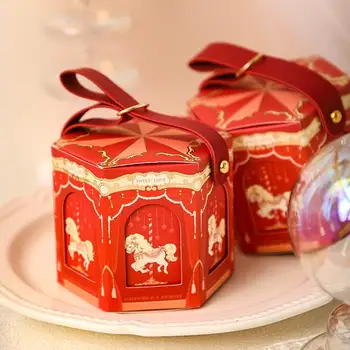 10шт Картонени кутии Подарък с Каруселью от Шампанско и Злато, Опаковъчни кутии за Подаръци в чест на Детската душа, Аксесоари за украса на Детски рожден Ден