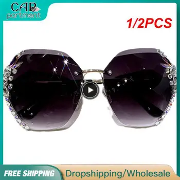1/2 бр. Vintage слънчеви очила без рамки с кристали UV400, Модни маркови Дизайнерски слънчеви очила в Ретро стил, режещи лещи, Градиентное слънцезащитно стъкло
