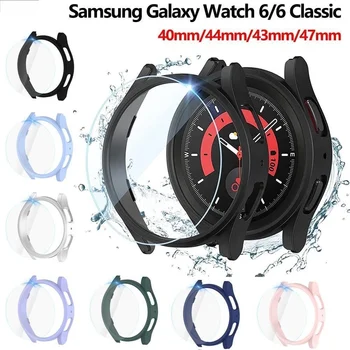 Предпазно Стъкло за екран + Калъф За Samsung Galaxy Watch 6 44 мм 40 мм Водоустойчив Калъф за PC Watch6 Classic 43 mm 47 mm Galaxy Watch Case