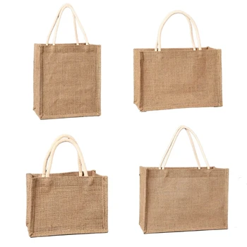Джутовые чанти-тоут от Зебло за Еднократна Употреба за Плажни Пазаруване, Продуктова чанта с дръжка, Голям капацитет за съхранение при пътуване