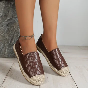 Лоферы, Испански обувки, 2023, Дамски ежедневни кръгли лоферы без закопчалка, удобни Дамски модни обувки на равна подметка, от изкуствена кожа, Големи размери 35-42