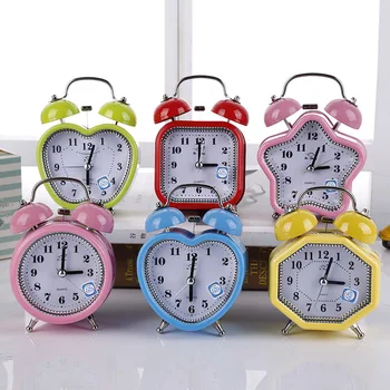 Квадратен Камбанка във формата на сърце, Digital alarm clock, Без тиканья, Двоен звънец, будилник с ночником за деца, Спални за момичета, Домашен декор