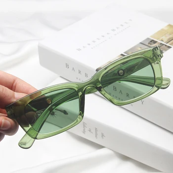 Нови Правоъгълни Слънчеви очила с Кошачьим Око, Дамски Маркови Дизайнерски Ретро Очила, Прозрачни Зелени Слънчеви Очила, Дамски слънчеви Очила за Дами
