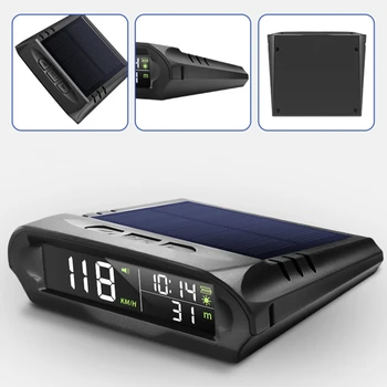 Универсален автомобилен Безжичен HUD дисплей, цифров GPS-измерване на скоростта, в слънчева батерия, аларма за превишаване на скоростта, температурата и LCD дисплей