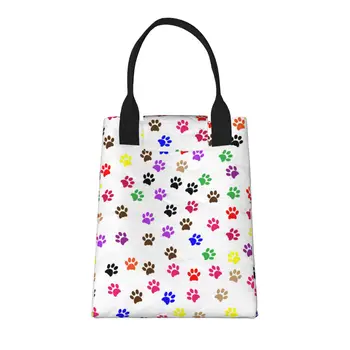 Цветен принт кучешки лапи, голяма модерна чанта за пазаруване с дръжка, множество пазарска чанта От здрав винтажной памучен плат