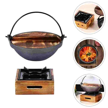 Sukiyaki Тенджера с голям капацитет за домашно приготвяне на Туризъм Тиган Каната резултати при висока температура Дървени Окачени Железни плочи