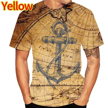 Летни Класически ретро тениска с изображение на конструкцията на кораба на Котва, Мъжки тениски в Европа и Америка, Модерни Ежедневни Тениски с 3D принтом и къс ръкав, Потници